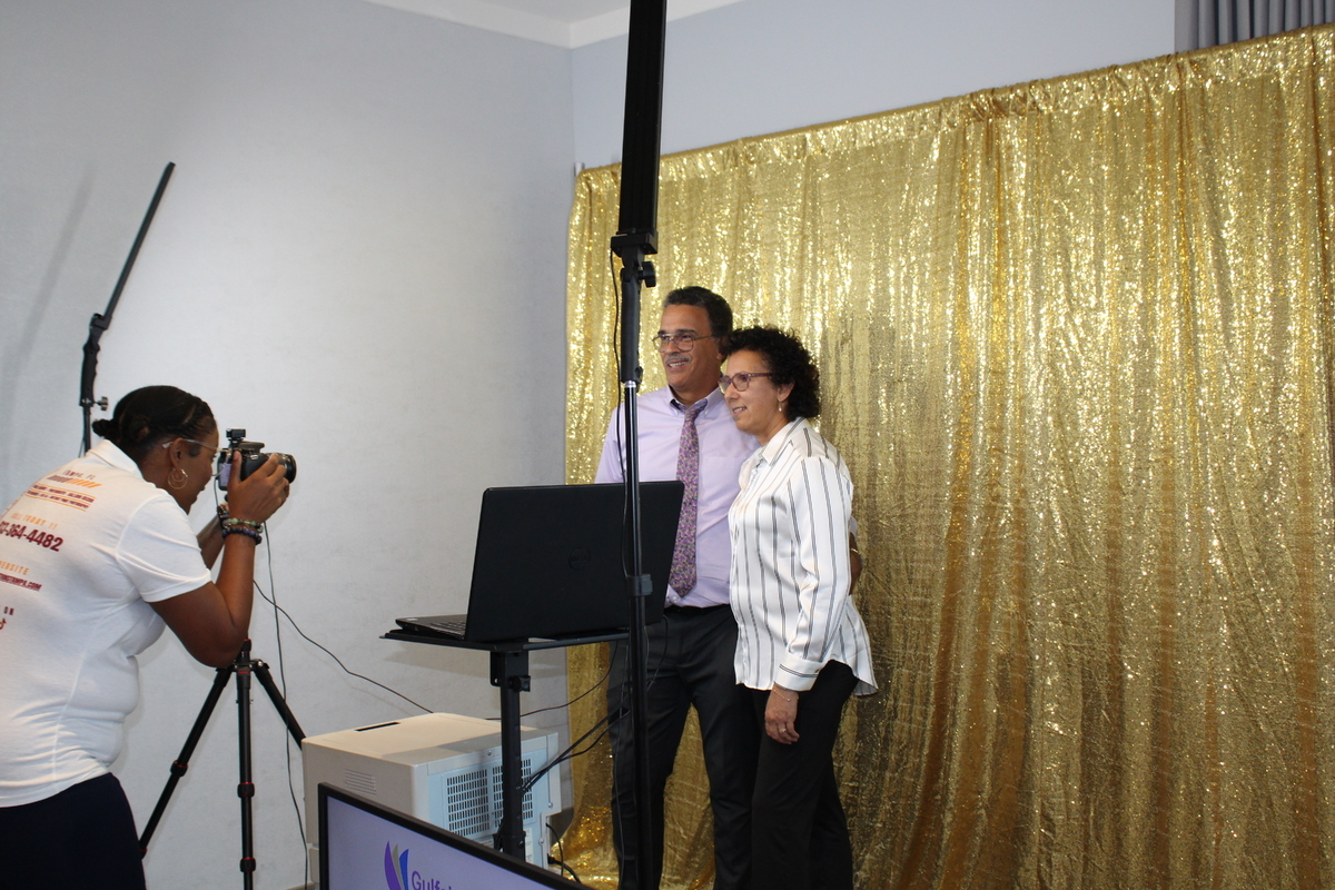 Guests have their photo taken as a memento of the grand opening