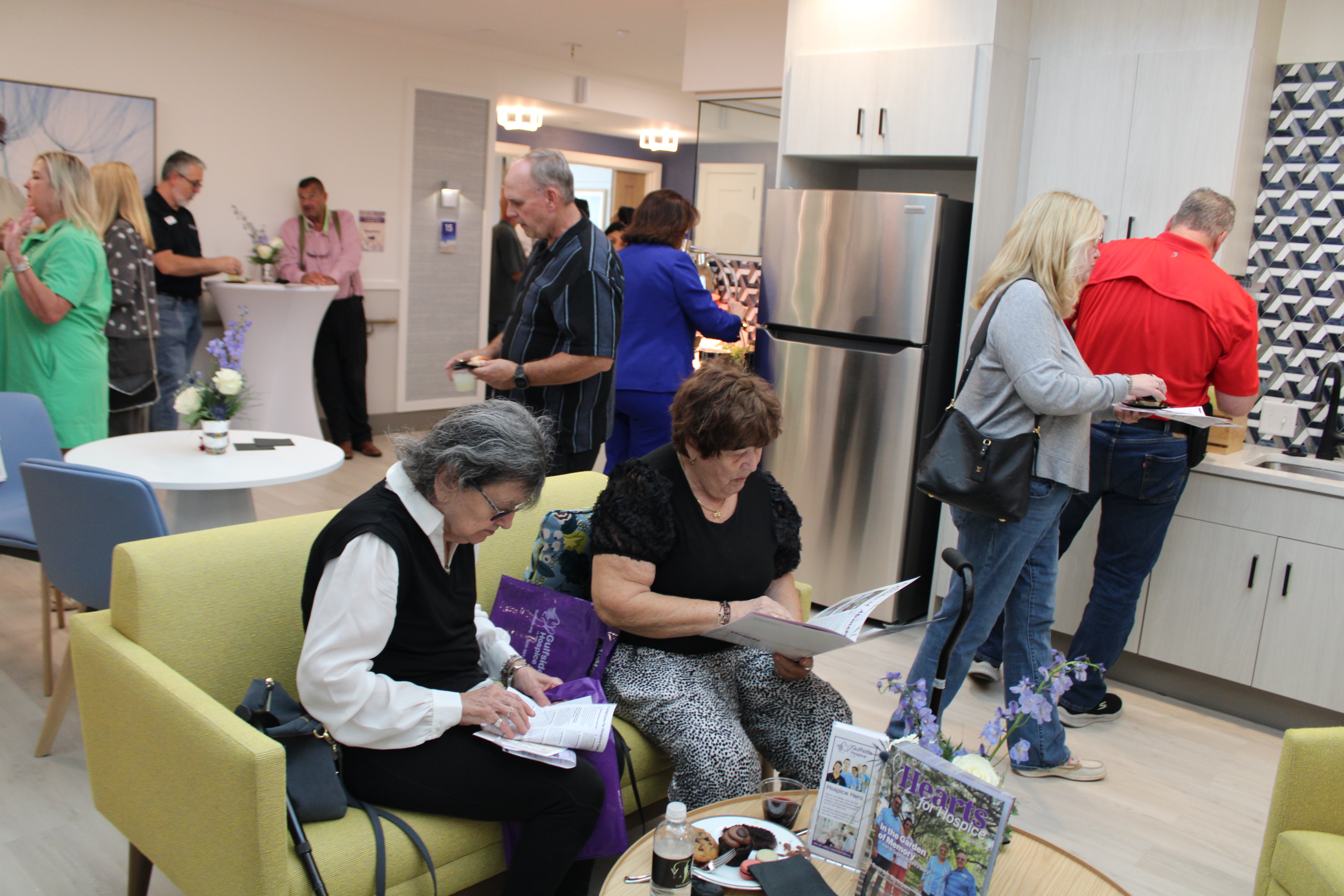 Guests sit in the family kitchenette